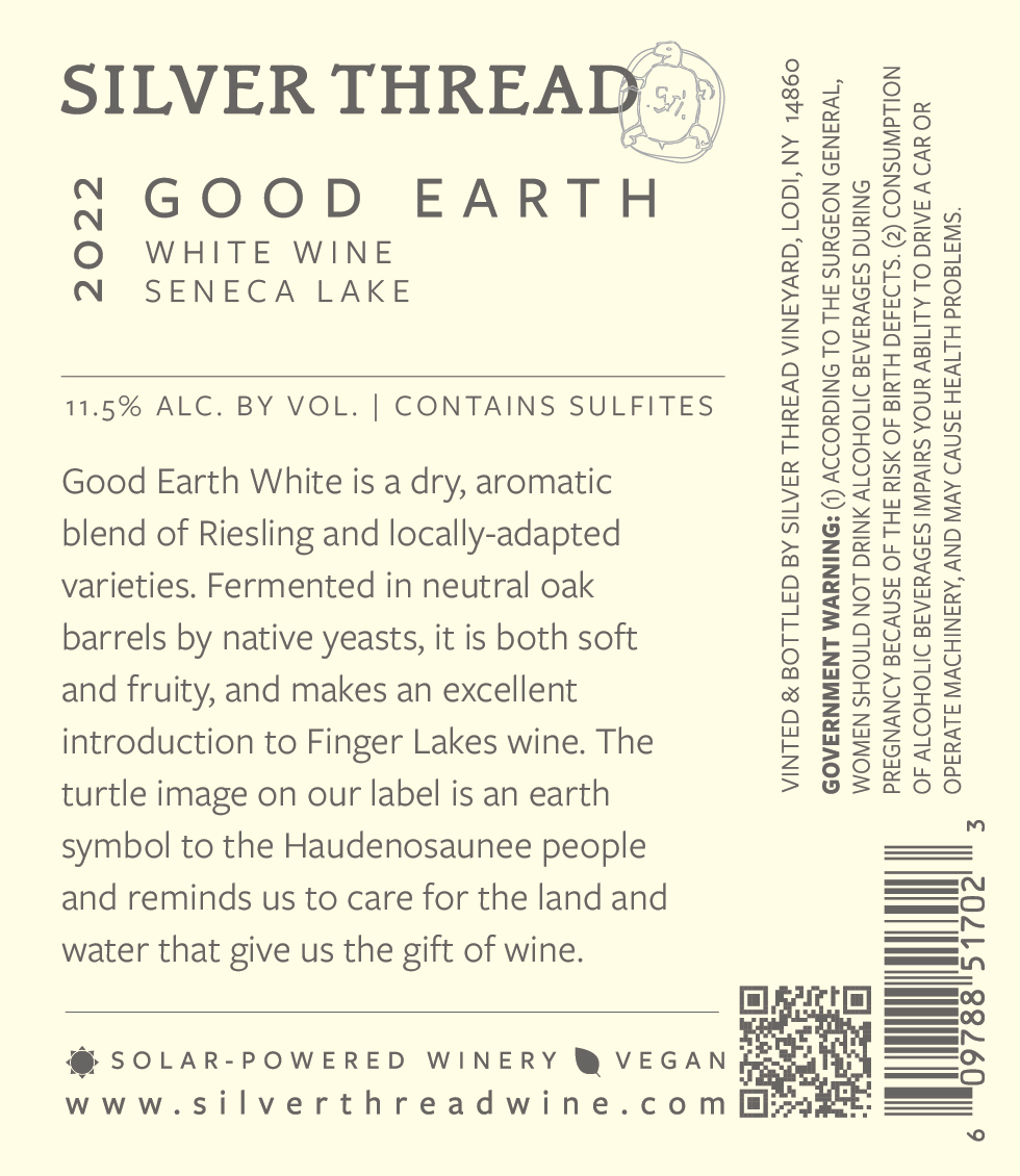 Silver Thread, Good Earth White, Seneca Lake, 750ml – Triphammer Wines and  Spirits
