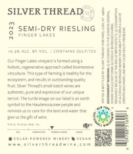 Semi-dry Riesling 2023 back label