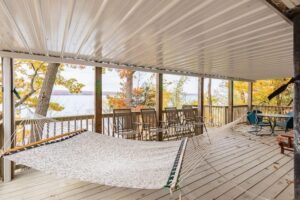Lakeside cottage deck with hammock