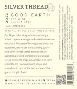 Good Earth Red 2022 Back Label