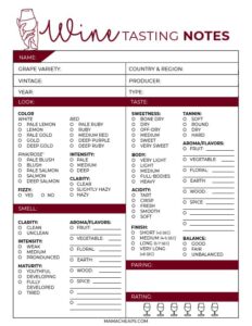 Wine Tasting Sheet