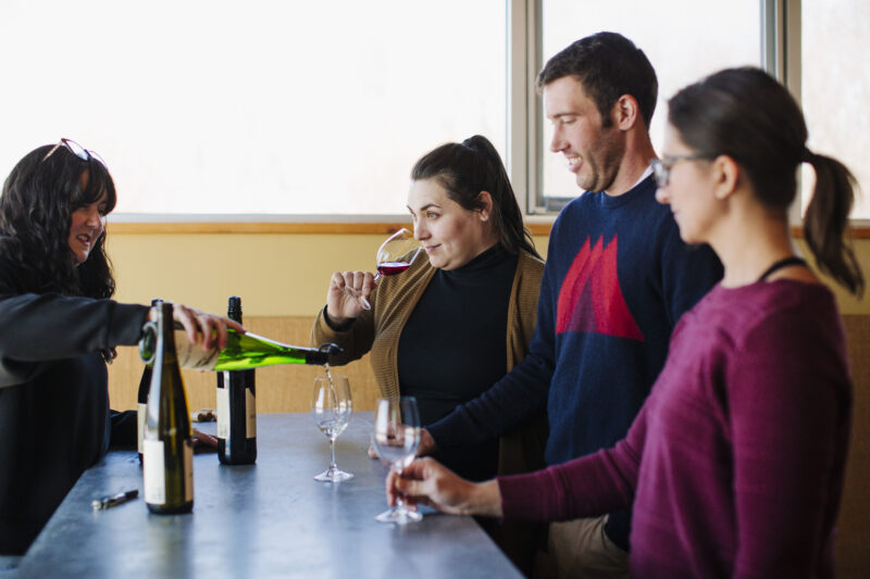 Couple enjoying a wine tasting.