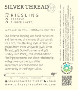 Reserve Riesling 2023 Back Label