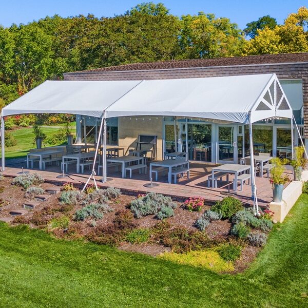 Building exterior with patio tent
