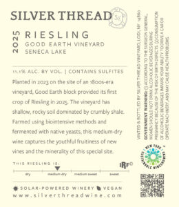 Back label of the 2025 Good Earth Riesling