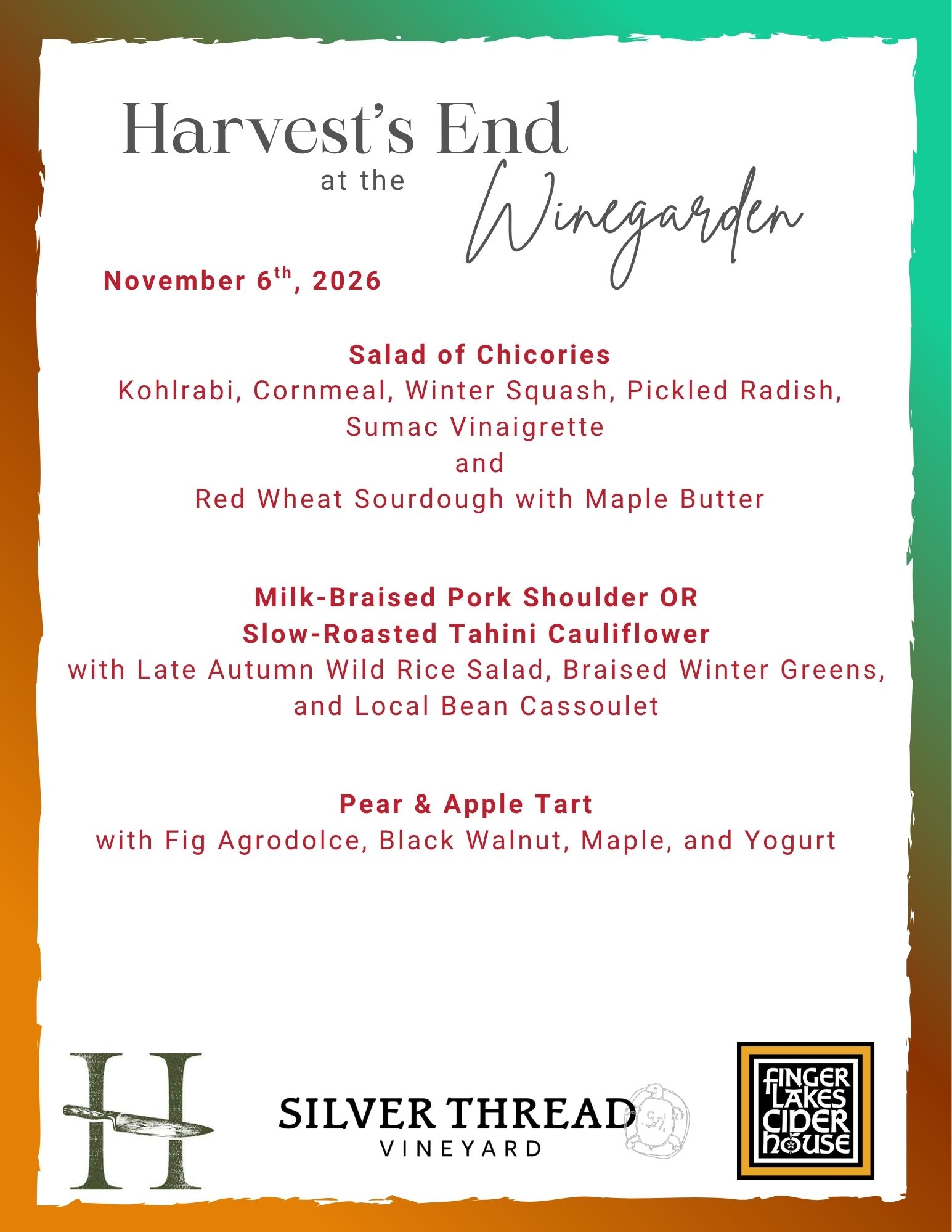 Menu for Pairing Dinner